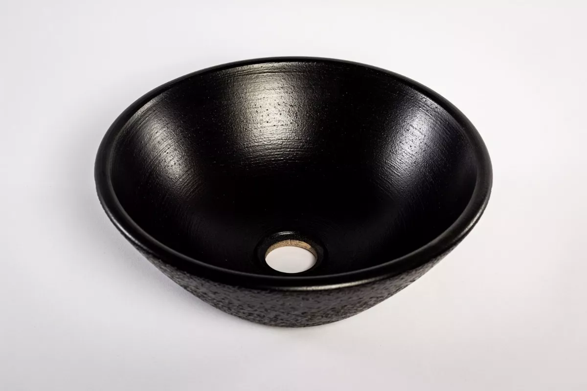 Bacha Apoyo Baño Cerámica Artesanal Vanitory Negra Orgánico Acabado Satinado Color Negro