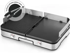 LEBENLANG 2400W Plancha Cocina - Incl. Pinzas para barbacoa & Protector contra salpicaduras I 48x30cm Para interior y exterior I