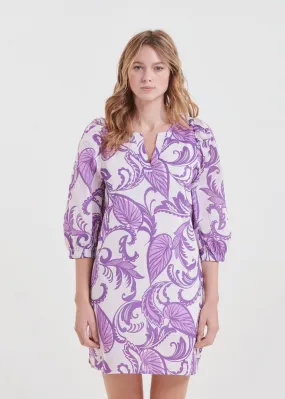 Vestido corto de algodón estampado en violeta